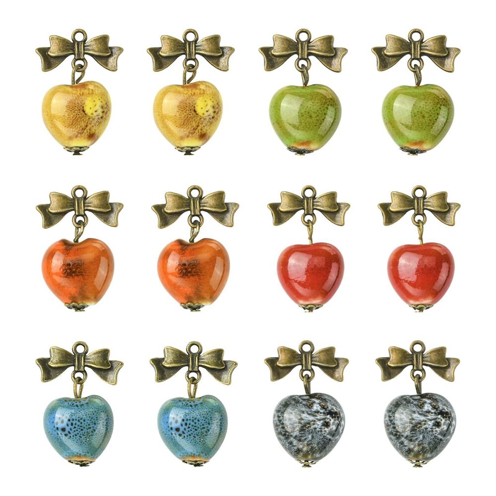2269 24 pcs 6 Colors Heart Porcelain Charms Alloy Bowknot Love Shape Charms
